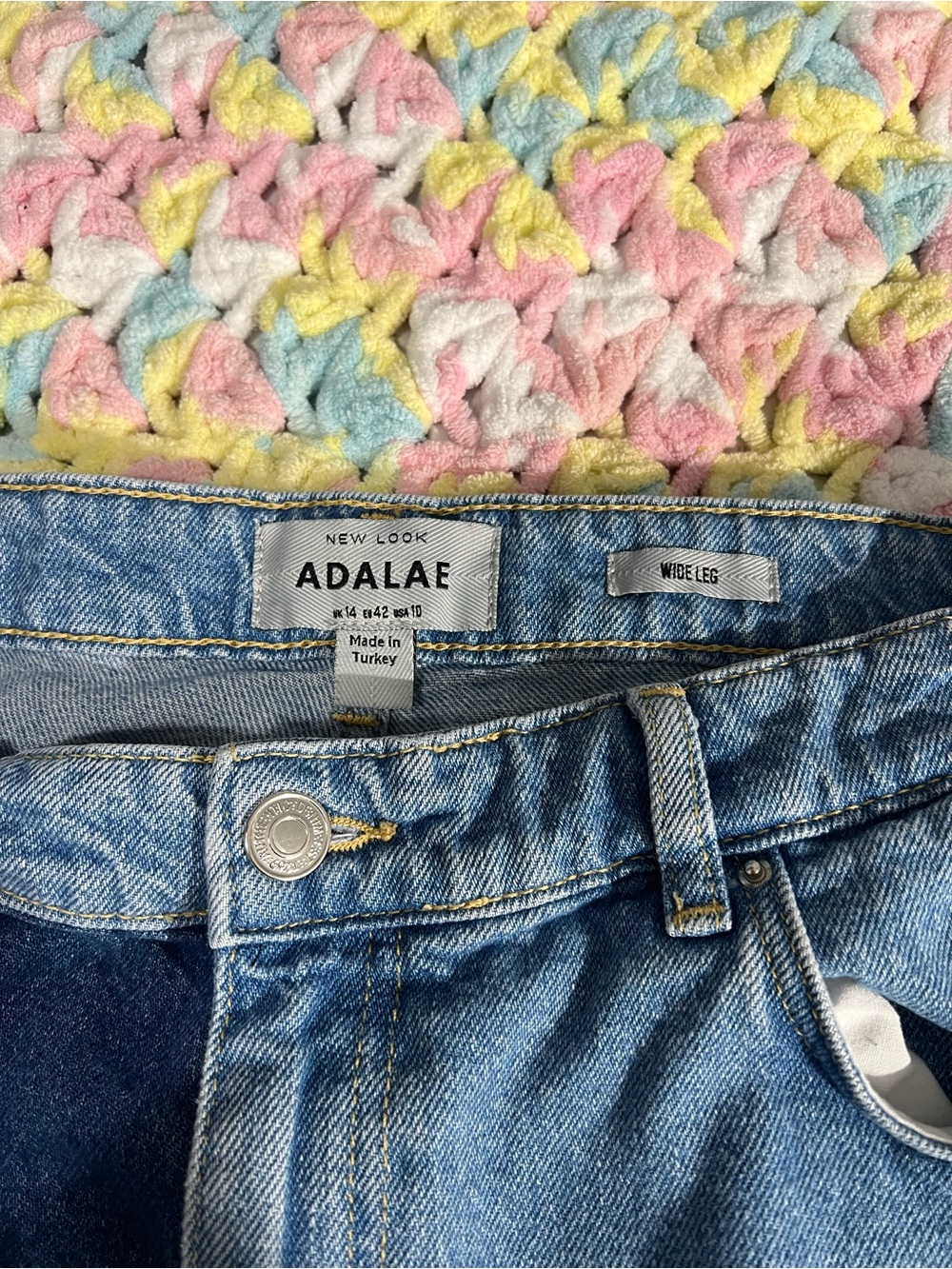 Adalae Two Tone Patchwork Jeans 10 High Waist Wide Leg Color Block Denim Y2K - Picture 4 of 8